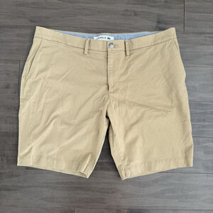 Lacoste Shorts Mens 42 Tan Flat Front Chino Slim Fit Cotton Blend Preppy